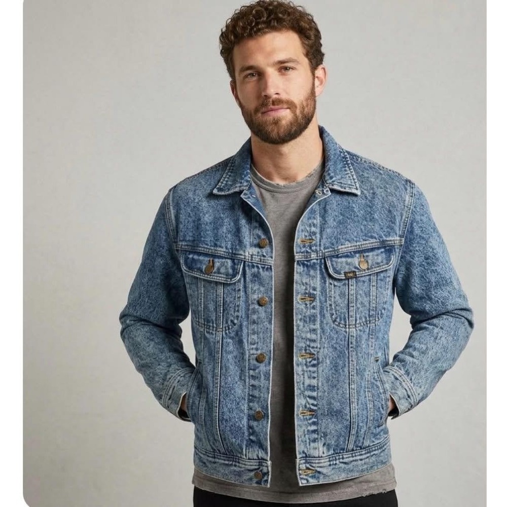 Lee Denim Jean Jacket Trucker Mens Small Blue Western Vintage Made in USA 9109